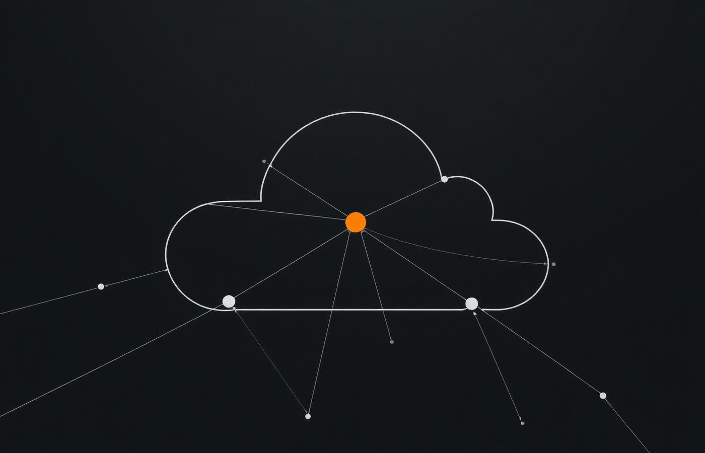 Abstract wireframe cloud diagram with connected nodes on a dark background